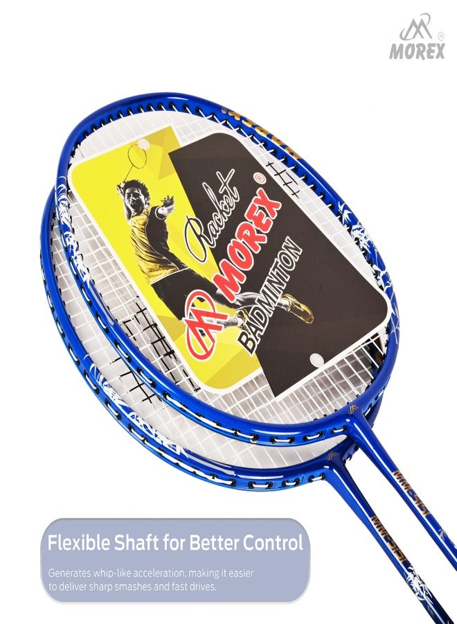 MOVEX Morex Set of 2 Ultra Lightweight Carbon Shaft Badminton Racket - Full Strung with Cover Bag & 6 Nylon Shuttlecocks | Professional Badminton Rackets for Beginners & Advanced Players (Blue) - Image 2