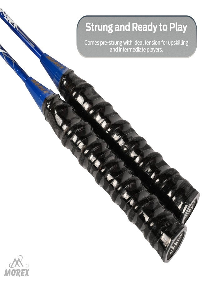 MOVEX Morex Set of 2 Ultra Lightweight Carbon Shaft Badminton Racket - Full Strung with Cover Bag & 6 Nylon Shuttlecocks | Professional Badminton Rackets for Beginners & Advanced Players (Blue) - Image 3
