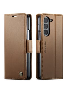 CaseMe Flip Wallet Case For Samsung Galaxy Z Fold 5 [RFID Blocking] PU Leather Wallet Flip Folio Case with Card Holder Kickstand Shockproof Phone Cover (Brown)  - Image 1