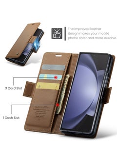 CaseMe Flip Wallet Case For Samsung Galaxy Z Fold 5 [RFID Blocking] PU Leather Wallet Flip Folio Case with Card Holder Kickstand Shockproof Phone Cover (Brown)  - Image 2