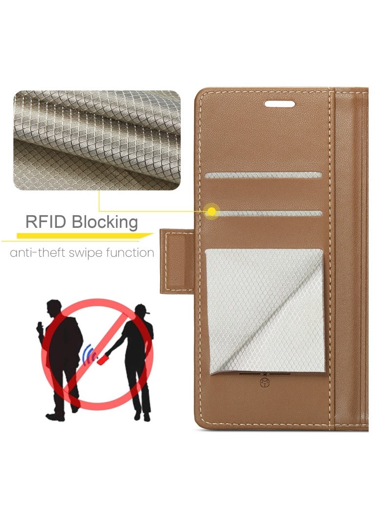 CaseMe - Flip Wallet Case For Samsung Galaxy Z Fold 5 [RFID Blocking] PU Leather Wallet Flip Folio Case with Card Holder Kickstand Shockproof Phone Cover (Brown) - Image 1