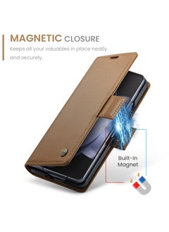 CaseMe Flip Wallet Case For Samsung Galaxy Z Fold 5 [RFID Blocking] PU Leather Wallet Flip Folio Case with Card Holder Kickstand Shockproof Phone Cover (Brown)  - Image 5