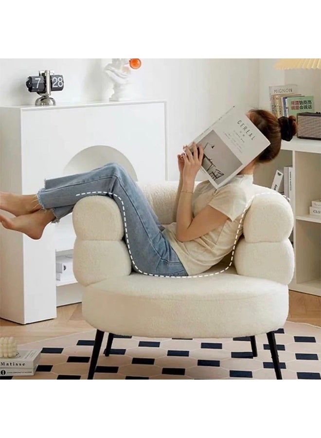 Stylish upholstered Boucle Fabric Chair with Arms, Comfortable Backrest and Metal Legs, Boucle Chair for Bedroom, Living Room and Office - White, 67x55x67cm