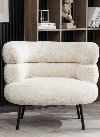 Stylish upholstered Boucle Fabric Chair with Arms, Comfortable Backrest and Metal Legs, Boucle Chair for Bedroom, Living Room and Office - White, 67x55x67cm - pzsku/Z7330BB264EDB052F35CCZ/45/1750509975/40479e63-01ce-4f6f-b3a3-9b45971584b7