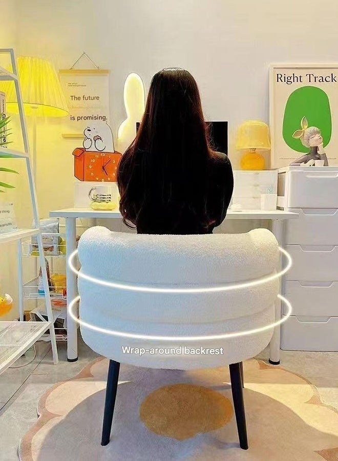 Stylish upholstered Boucle Fabric Chair with Arms, Comfortable Backrest and Metal Legs, Boucle Chair for Bedroom, Living Room and Office - White, 67x55x67cm