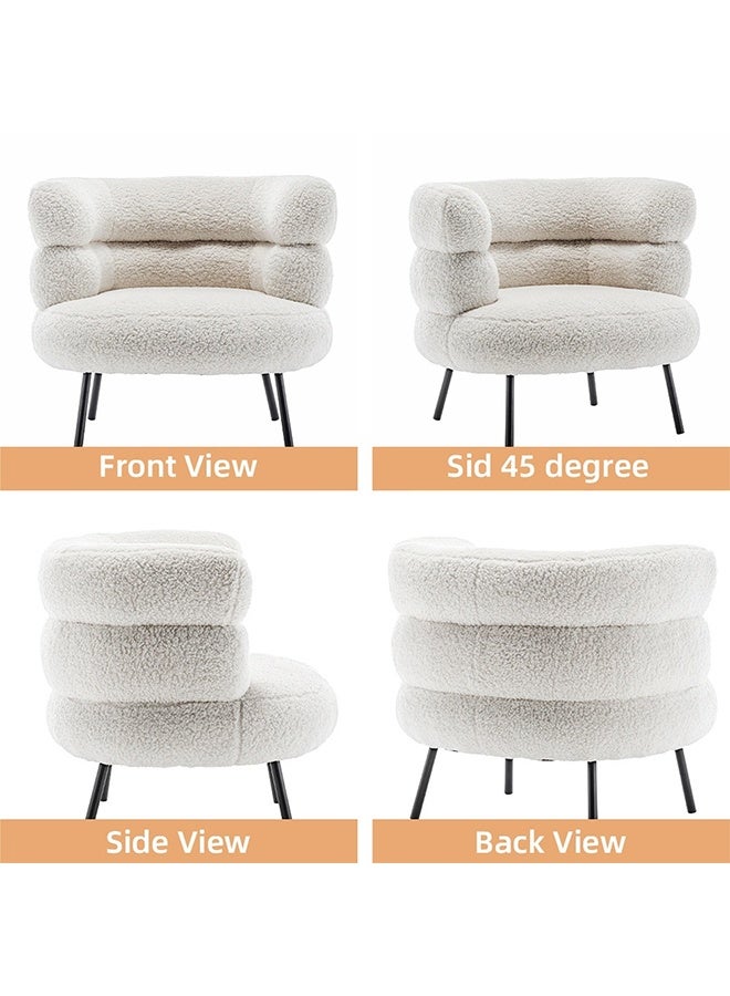 Stylish upholstered Boucle Fabric Chair with Arms, Comfortable Backrest and Metal Legs, Boucle Chair for Bedroom, Living Room and Office - White, 67x55x67cm