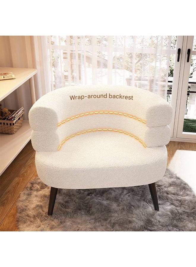 Stylish upholstered Boucle Fabric Chair with Arms, Comfortable Backrest and Metal Legs, Boucle Chair for Bedroom, Living Room and Office - White, 67x55x67cm