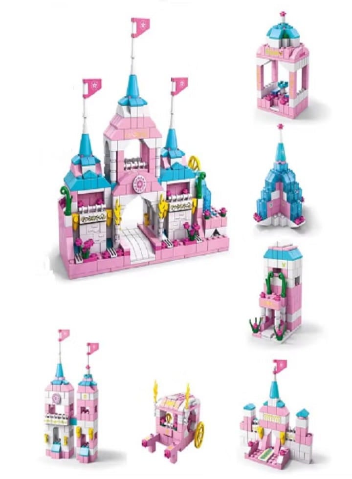 1000 Pieces, 6 in 1 Princess Pink Dream Castle Queen House Building Kit for Girls - Image 1