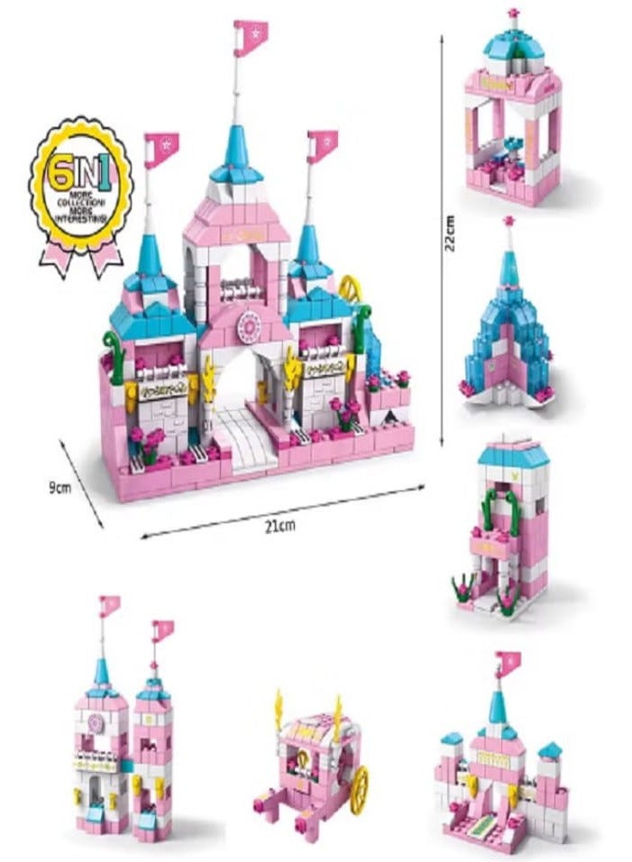 1000 Pieces, 6 in 1 Princess Pink Dream Castle Queen House Building Kit for Girls - Image 3