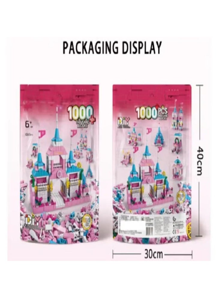 1000 Pieces, 6 in 1 Princess Pink Dream Castle Queen House Building Kit for Girls - Image 4