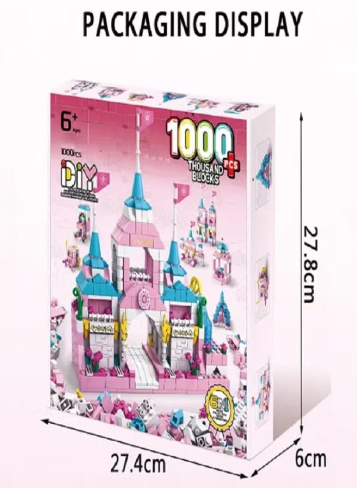 1000 Pieces, 6 in 1 Princess Pink Dream Castle Queen House Building Kit for Girls - Image 5
