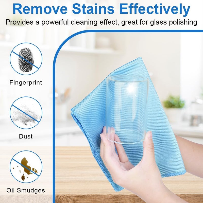 HOTUT Microfibre Glass Polishing Cloths - 8 Pack, Streak-Free Cleaning Cloths for Home and Car, 30 x 40 cm, Blue - Image 3