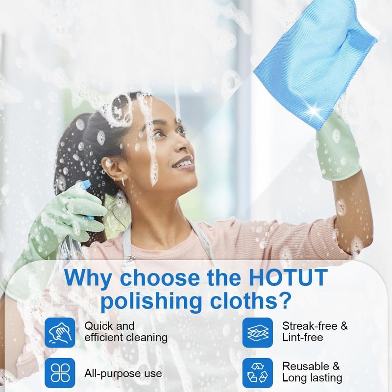 HOTUT Microfibre Glass Polishing Cloths - 8 Pack, Streak-Free Cleaning Cloths for Home and Car, 30 x 40 cm, Blue - Image 5