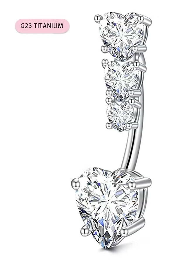 fantasize Hypoallergenic G23 Titanium Steel Belly Button Ring with 4 Sparkling Zirconia Hearts – Stylish Silver Body Piercing Jewelry Belly piercing Ring for Sensitive Skin Women - Image 1