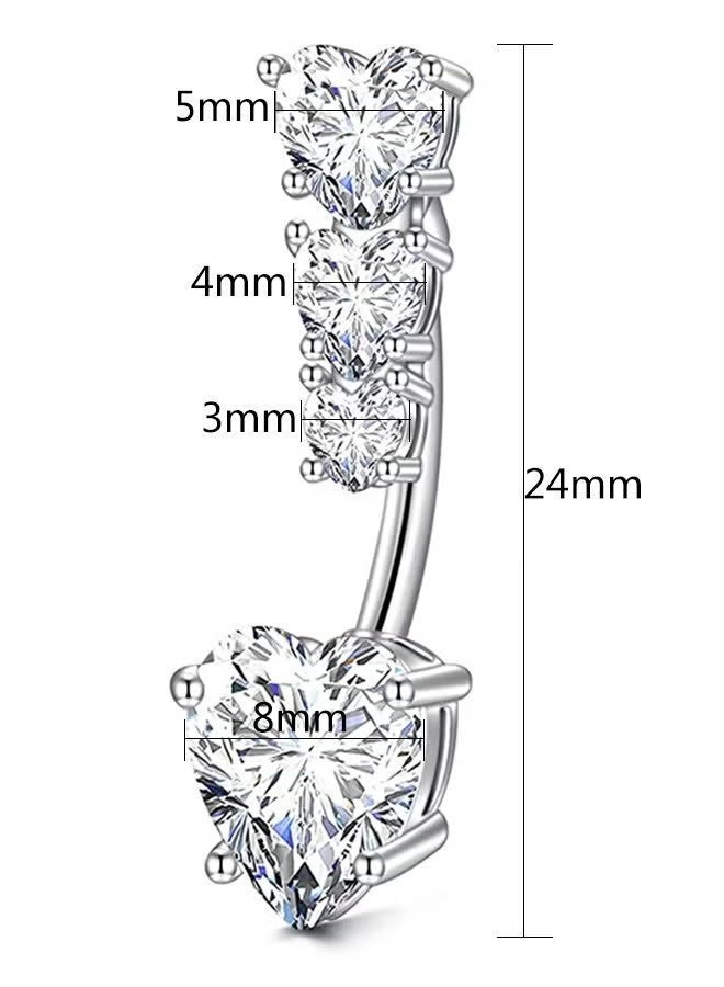 fantasize Hypoallergenic G23 Titanium Steel Belly Button Ring with 4 Sparkling Zirconia Hearts – Stylish Silver Body Piercing Jewelry Belly piercing Ring for Sensitive Skin Women - Image 3
