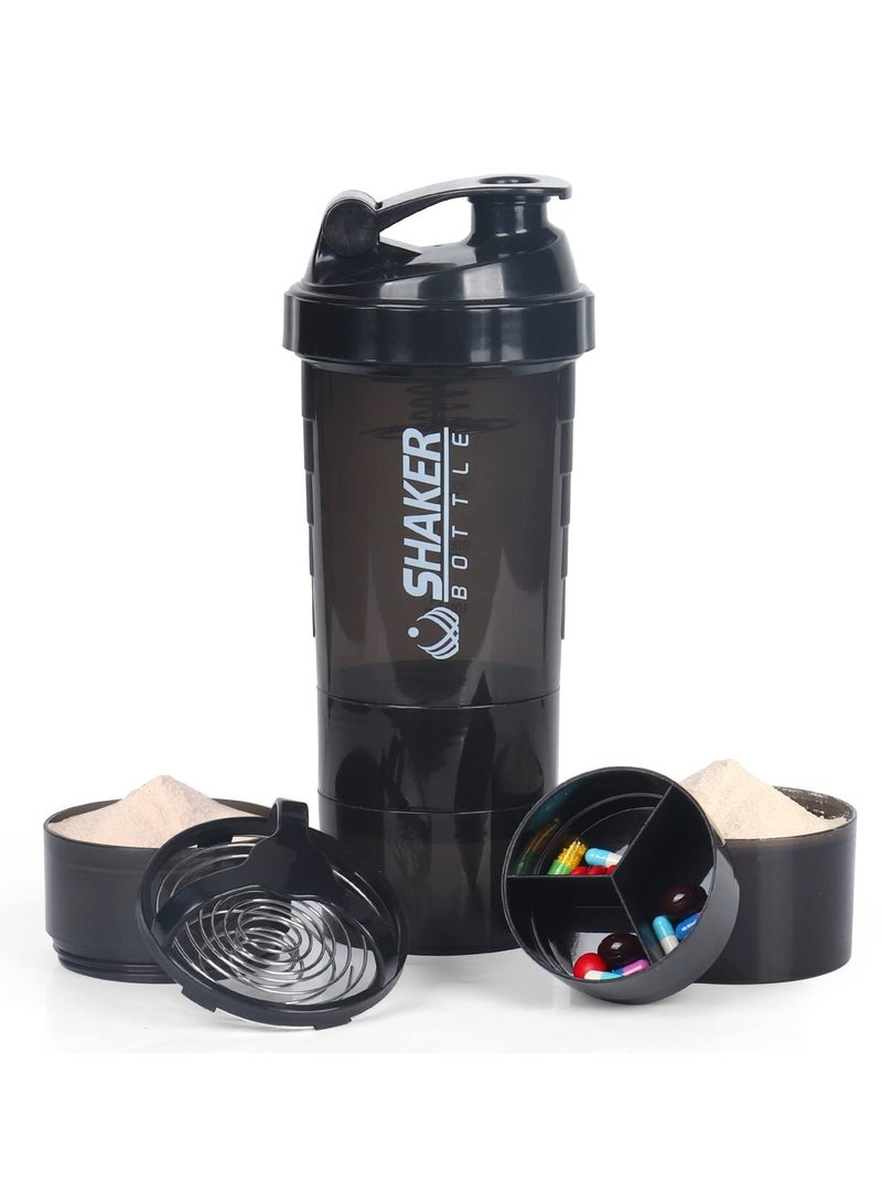 Generic Shaker Bottle, 16OZ Protein Powder Shake Cup Non-slip Leak Proof Sports Fitness Water Bottle, Protein Powder Milkshake Cup with Powder Storage & Pill Organizer Case (Black) - Image 1