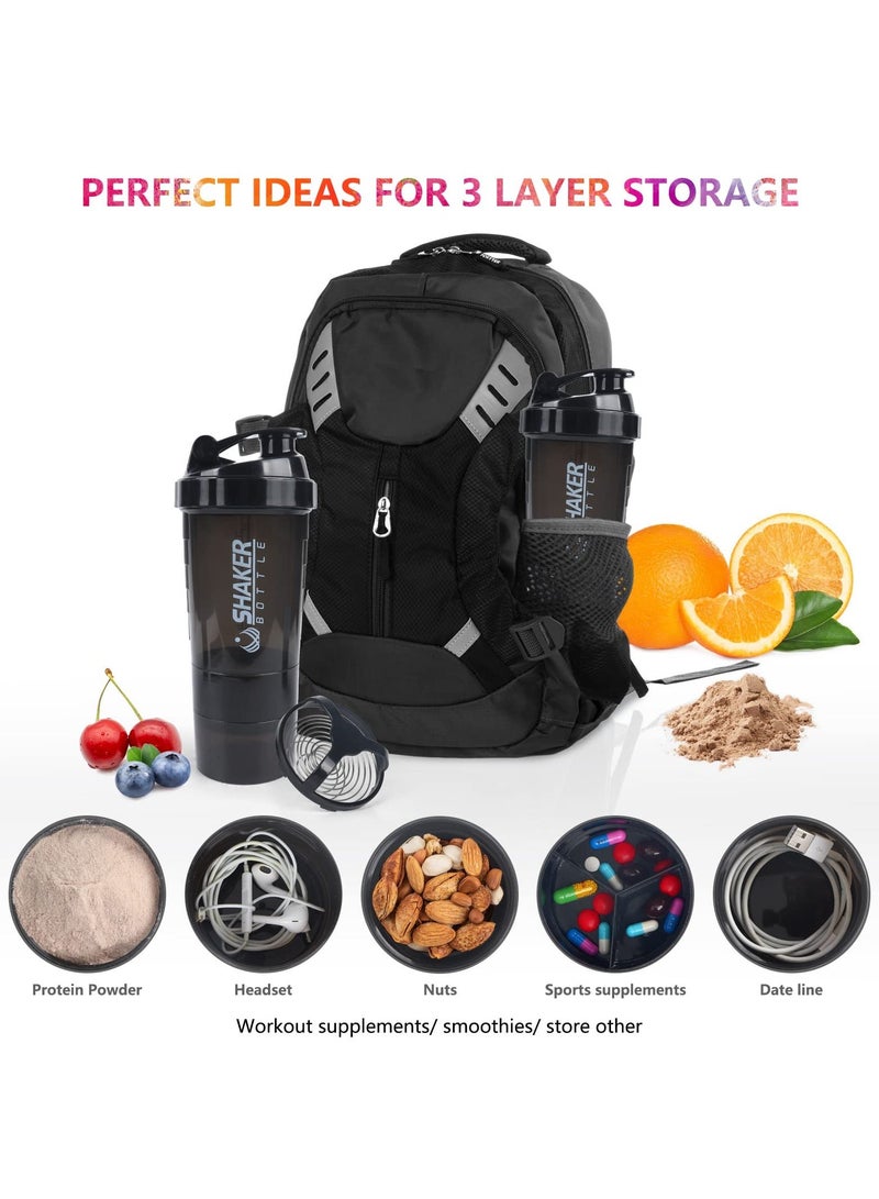 Generic Shaker Bottle, 16OZ Protein Powder Shake Cup Non-slip Leak Proof Sports Fitness Water Bottle, Protein Powder Milkshake Cup with Powder Storage & Pill Organizer Case (Black) - Image 3