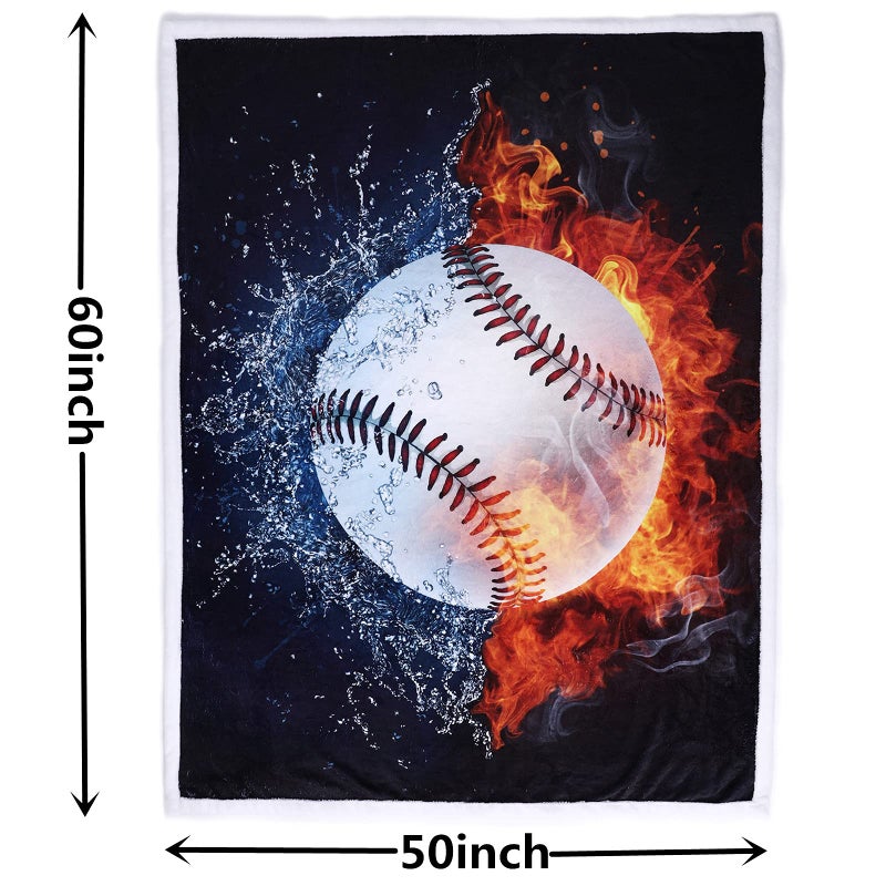 Sviuse Baseball Blanket 3D Print Baseball Throw Blanket Gifts for Boys White Ball in Fire and Water Soft Sport Throw for Kids and Adults All Season Couch Bed Sofa Home Decor (50""x60"") - Image 5