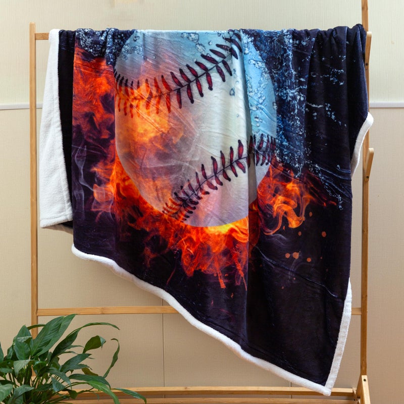 Sviuse Baseball Blanket 3D Print Baseball Throw Blanket Gifts for Boys White Ball in Fire and Water Soft Sport Throw for Kids and Adults All Season Couch Bed Sofa Home Decor (50""x60"") - Image 3