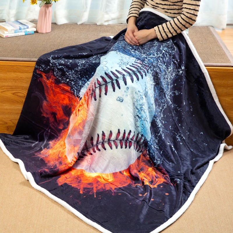 Sviuse Baseball Blanket 3D Print Baseball Throw Blanket Gifts for Boys White Ball in Fire and Water Soft Sport Throw for Kids and Adults All Season Couch Bed Sofa Home Decor (50""x60"") - Image 2