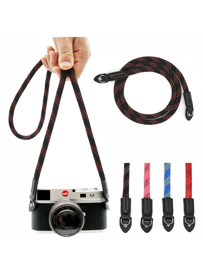 Camera Strap Vintage 100cm Nylon Climbing Rope Camera Neck Shoulder Strap for Micro Single and DSLR Camera (Black/Red)