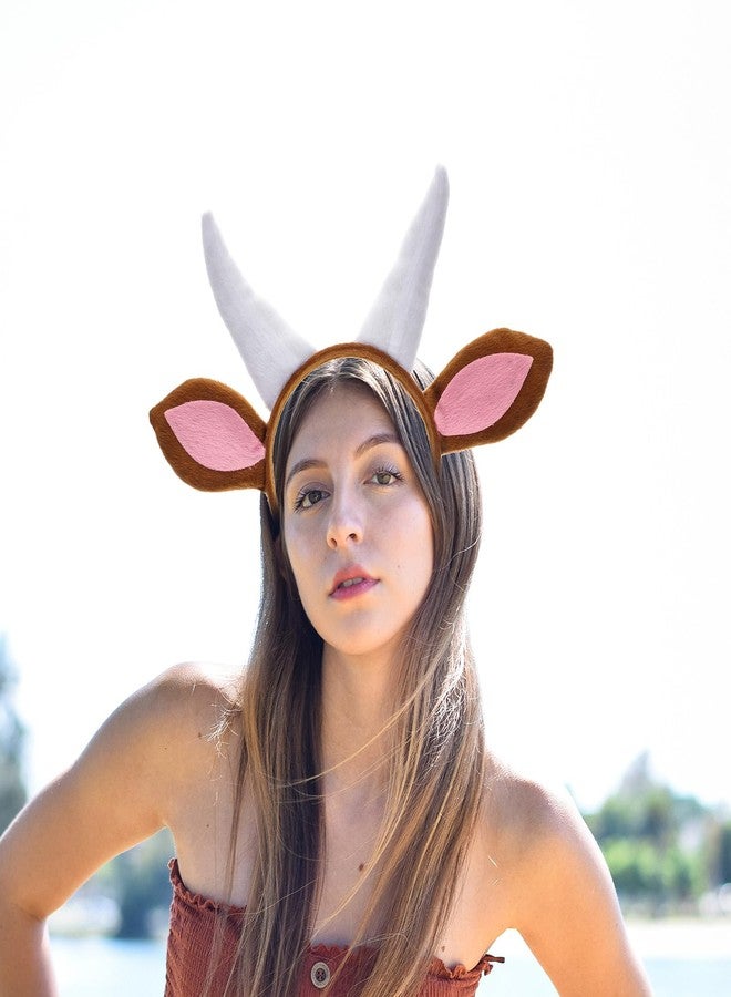 أموسفون عصابة رأس من آذان الماعز من Amosfun مع قرون، آذان حيوانات قطيفة، غطاء رأس، إكسسوار زي تنكري لحفلات الهالوين وعيد الميلاد وكرنفال - Image 2