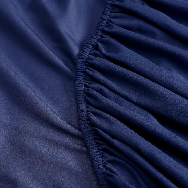 Serta Simply Clean Super Soft Hypoallergenic Stain Resistant Deep Pocket 3 Pieces Solid Bed Sheet Set, Twin XL, Navy - Image 4