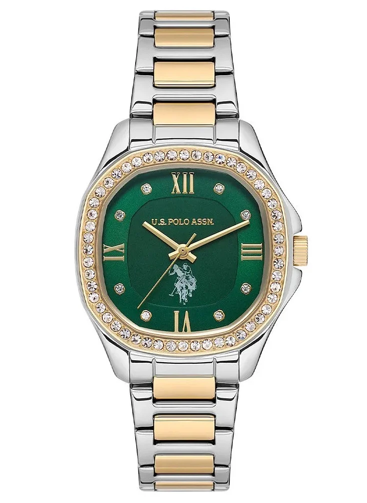 U.S. Polo Assn. Stile Women's 32mm Watch with Green Dial & Two Tone Bracelet
