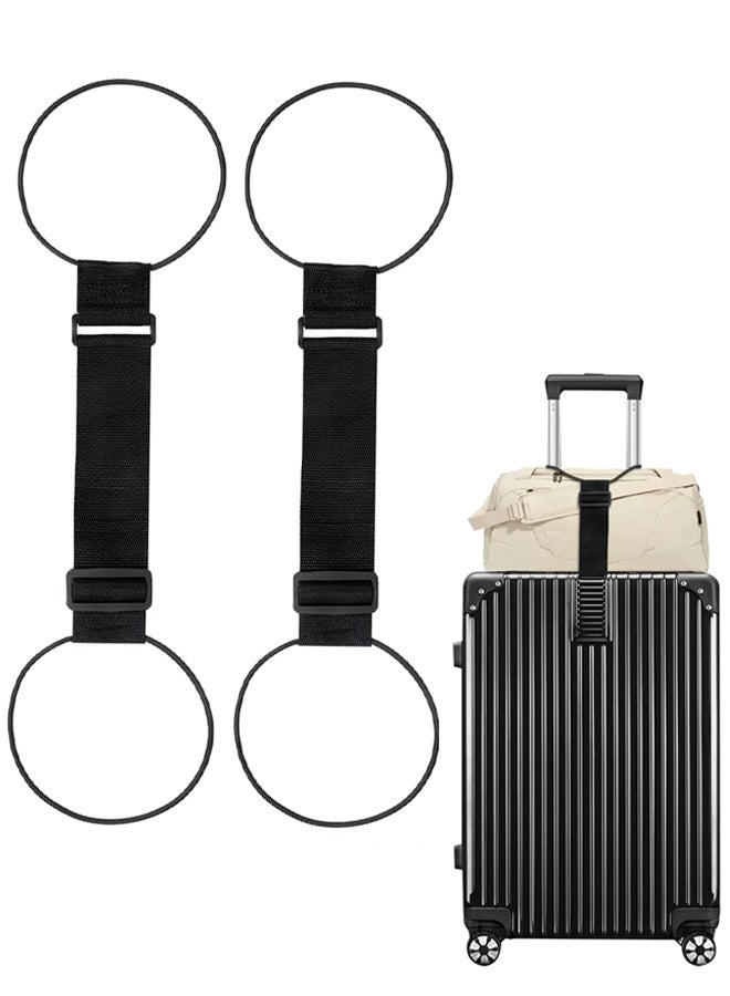 2PCS Black Adjustable Elastic Luggage Connector Straps For Attaching Extra Bags To Suitcase - Image 1