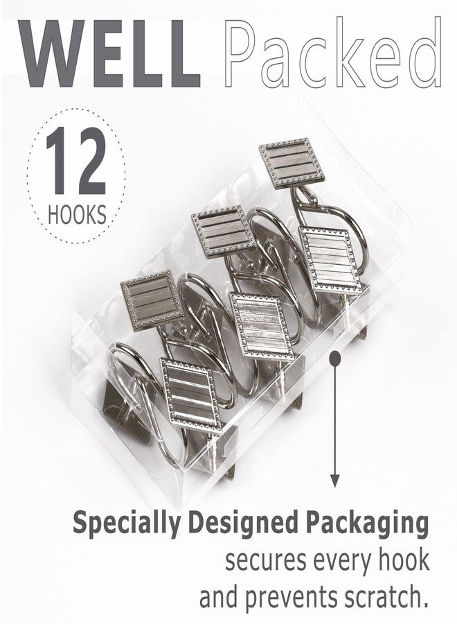 Popkozzi Geometric Shower Curtain Hooks Rings: 12 Pcs Rust Proof Brushed Nickel Diamond Metal Decorative Shower Rings - Modern Elegant Silver Curtain Rod Hooks Hangers for Bathroom - Set of 12 - Image 4