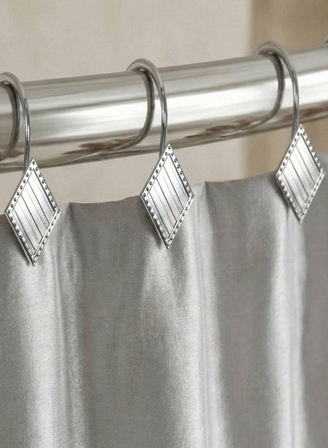 Popkozzi Geometric Shower Curtain Hooks Rings: 12 Pcs Rust Proof Brushed Nickel Diamond Metal Decorative Shower Rings - Modern Elegant Silver Curtain Rod Hooks Hangers for Bathroom - Set of 12 - Image 1