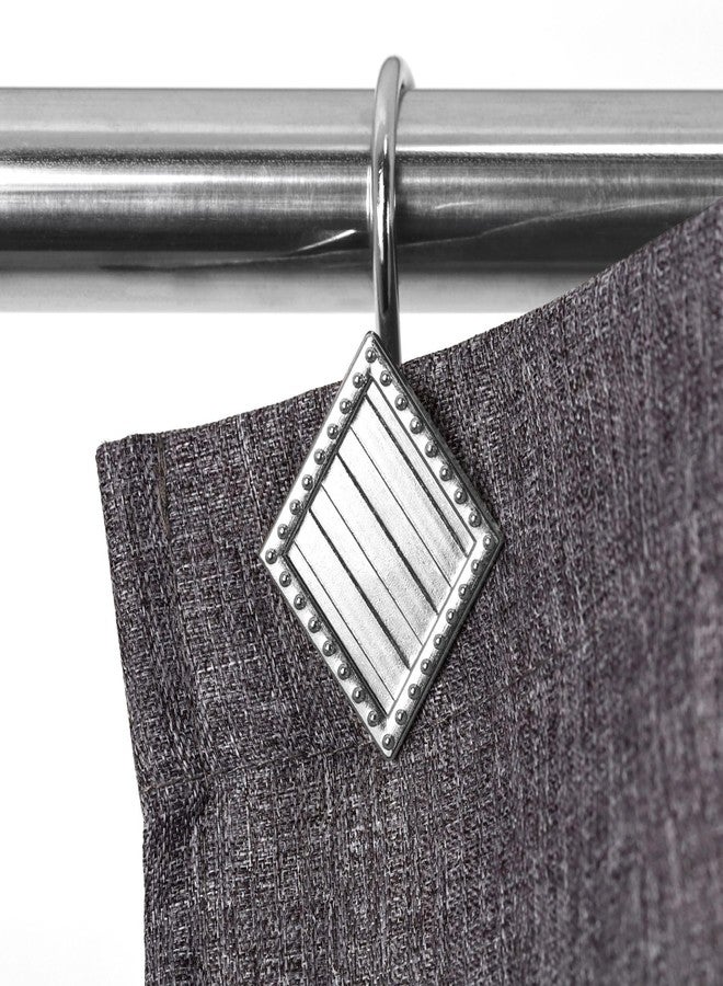 Popkozzi Geometric Shower Curtain Hooks Rings: 12 Pcs Rust Proof Brushed Nickel Diamond Metal Decorative Shower Rings - Modern Elegant Silver Curtain Rod Hooks Hangers for Bathroom - Set of 12 - Image 5