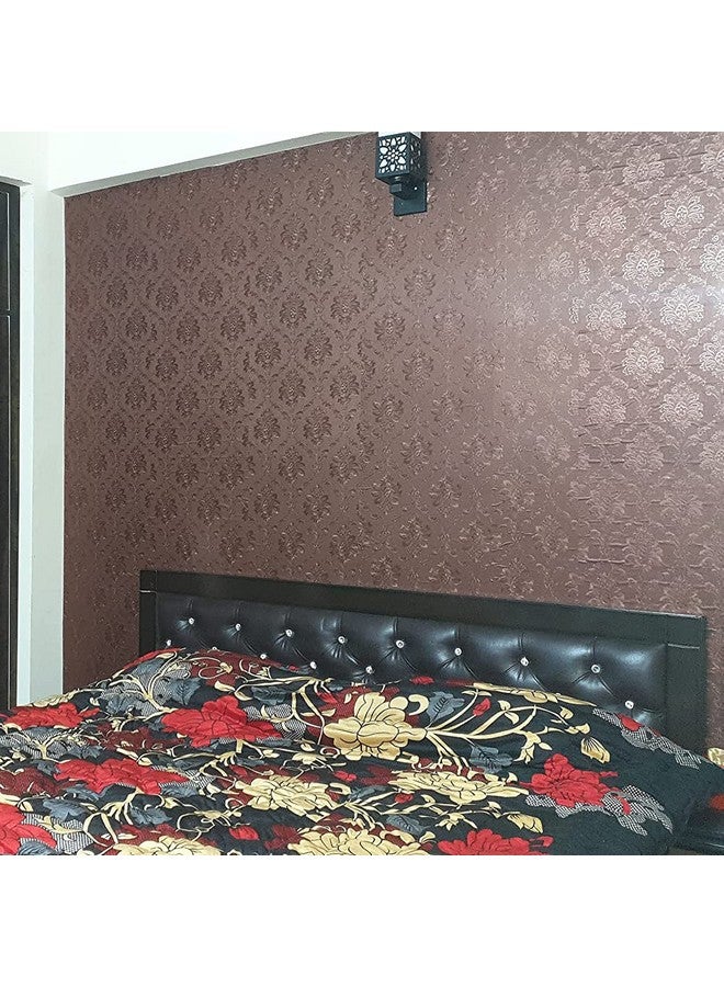 wolpin ملصقات حائط وولبين ورق جدران داماسك (45 × 300 سم) ذاتية اللصق لزينة غرفة المعيشة، بني - Image 1