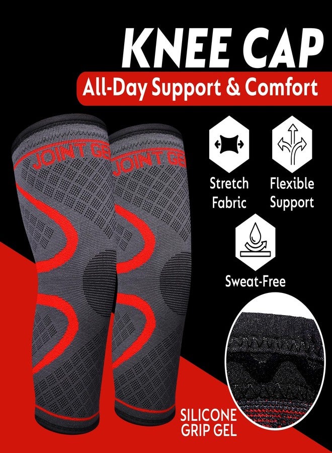 Joint Genius Knee Cap for Men & Women for Pain Relief | Knee Brace & Knee Support for Gym, Sports & Running | Knee Support for Women Knee Pain | Compression Knee Pad (RED-XL) - Image 2