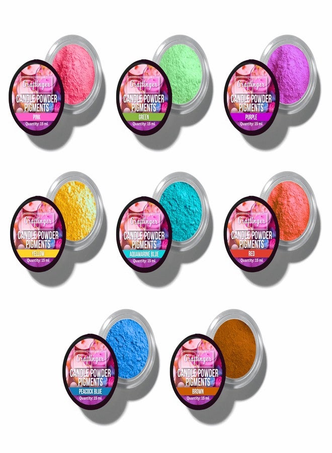 Craftinger أصباغ بودرة كرافتينجر لصنع الشموع، 15 مل | صبغة شمع عالية التركيز، زاهية الألوان، وغير سامة | لمسة نهائية ناعمة ومتساوية، مناسبة لجميع أنواع الشمع | 8 ألوان (وردي، أخضر، أصفر، أزرق، أحمر، إلخ) | مجموعة أدوات للمبتدئين من الأطفال والكبار بمكونات نقية وطبيعية - Image 1