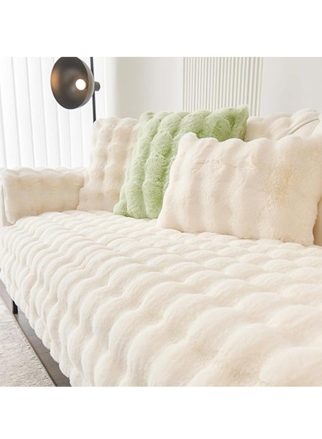 عام وسادة كنب من الفراء الثلجي المكثف عالي الجودة، غطاء كنب مطاطي غير قابل للانزلاق باللون الأبيض الفاتح، غطاء فراء فائق الراحة (70×70 سم) - Image 1