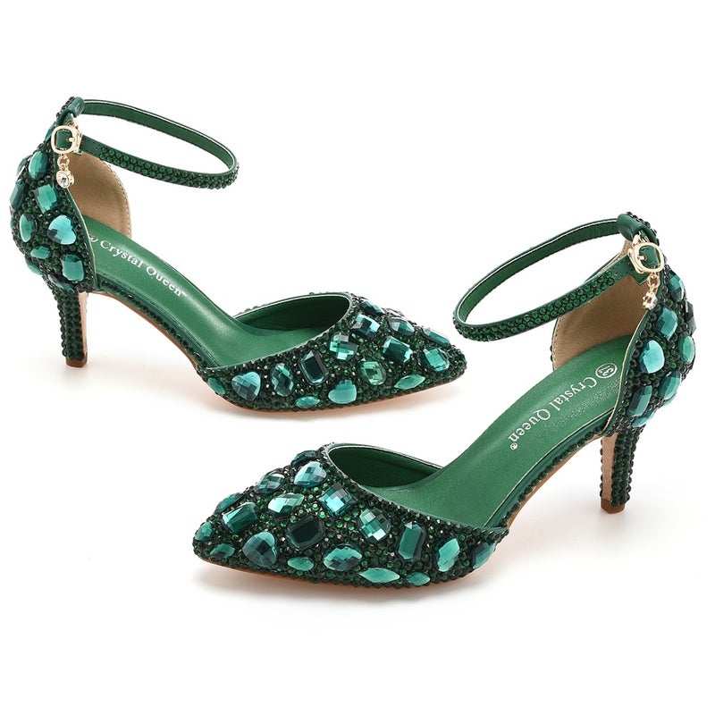 7Cm Large Size Sandals Stiletto Heel Pointed Rhinestone High Heel Sandals Golden Rhinestone High Heels Wedding Shoes - Image 1