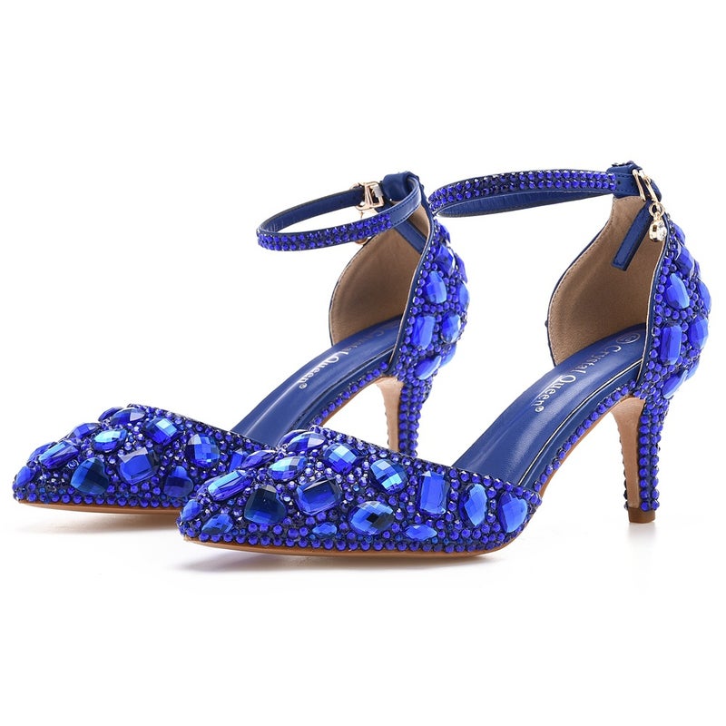 7Cm Large Size Sandals Stiletto Heel Pointed Rhinestone High Heel Sandals Golden Rhinestone High Heels Wedding Shoes - Image 5