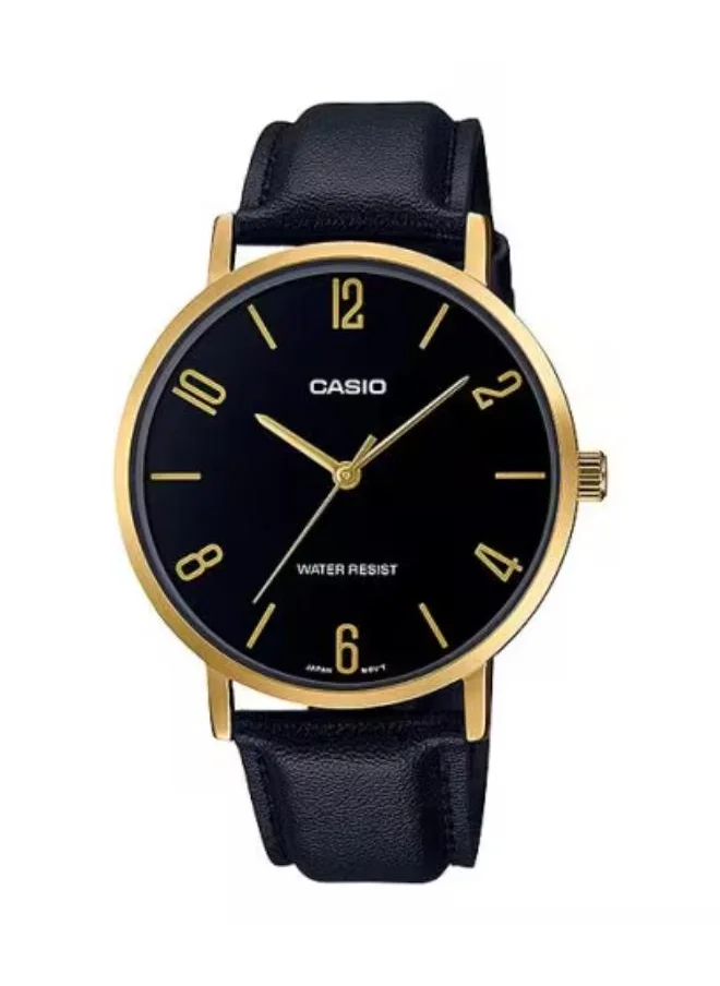 CASIO Men's Analog Display Watch With Black Leather Strap - MTP-VT01GL-1B2UDF