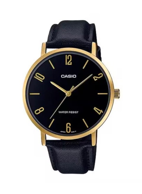 Men's Analog Display Watch With Black Leather Strap - MTP-VT01GL-1B2UDF