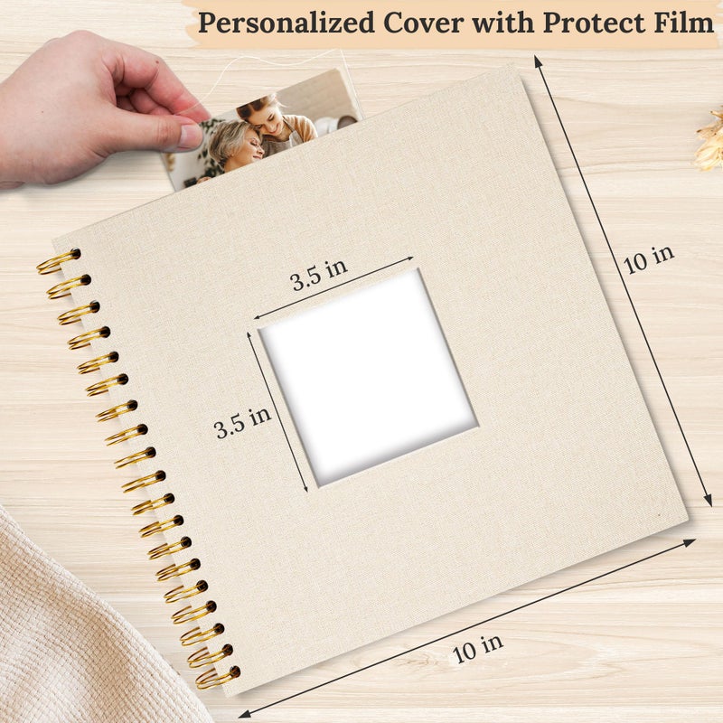 Hiwhy Scrapbook Photo Album Linen Cover, 10 x 10 Inch Hardcover Kraft White Pages Memory Book, for Travel Wedding Guest Book Christmas Baby Shower (40 Sheets/ 80 Pages,Beige) - Image 2