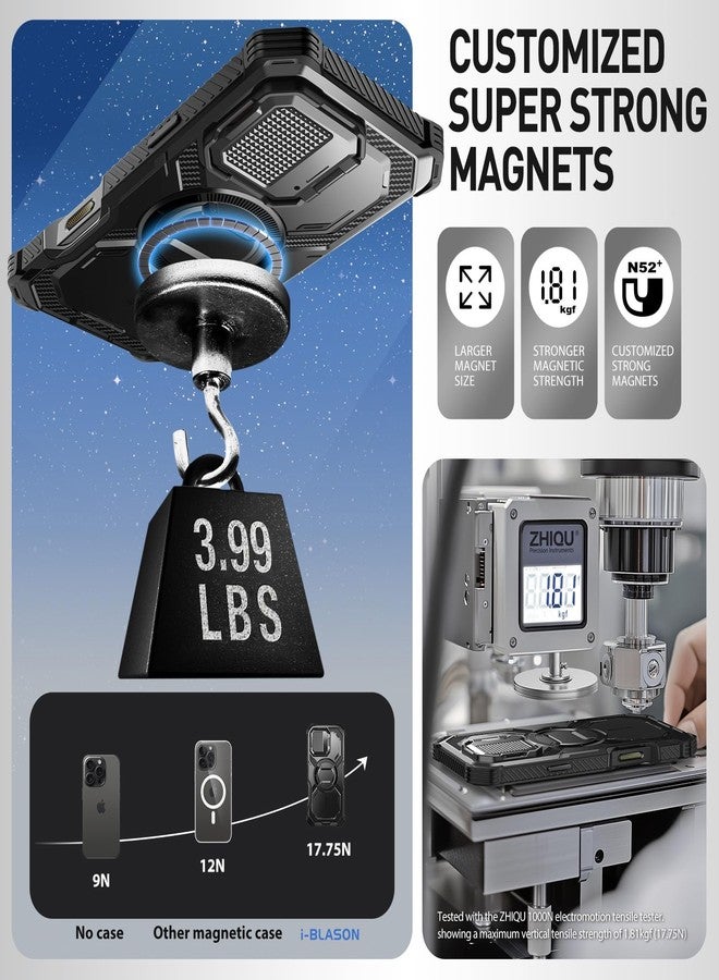 آي-بلاسون جراب i-Blason Armorbox لهاتف iPhone 16 بتقنية MagSafe [زر تحكم بالكاميرا] [واقي شاشة مدمج] [حامل غطاء الكاميرا] جراب مغناطيسي لحماية كاملة للجسم بتصميم عسكري لهاتف iPhone 16، أسود - Image 4