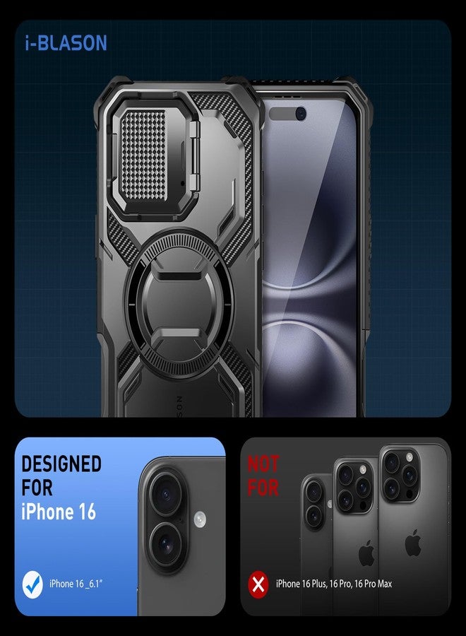 آي-بلاسون جراب i-Blason Armorbox لهاتف iPhone 16 بتقنية MagSafe [زر تحكم بالكاميرا] [واقي شاشة مدمج] [حامل غطاء الكاميرا] جراب مغناطيسي لحماية كاملة للجسم بتصميم عسكري لهاتف iPhone 16، أسود - Image 2