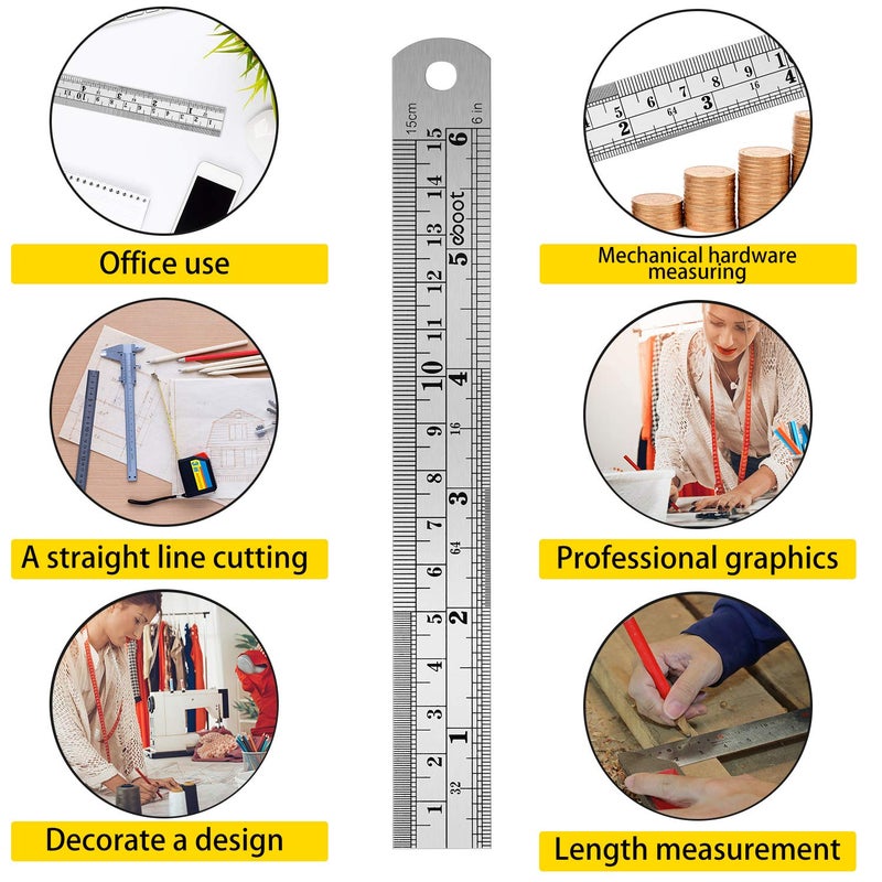 eBoot Stainless Steel Ruler and Metal Rule Kit with Conversion Table Silver 6 Inch 6 Inch  - Image 3
