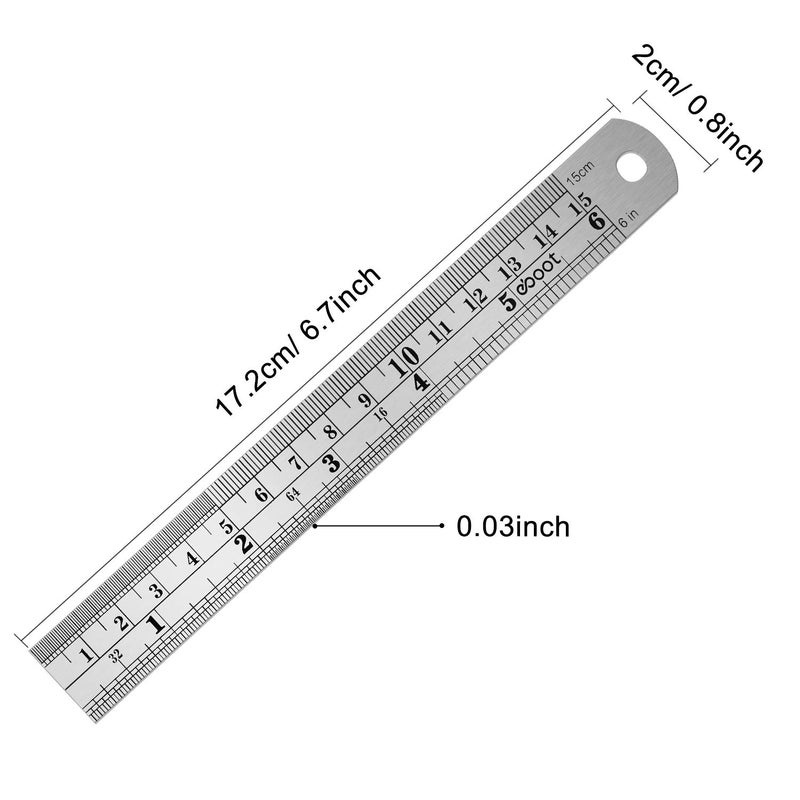 eBoot Stainless Steel Ruler and Metal Rule Kit with Conversion Table Silver 6 Inch 6 Inch  - Image 2