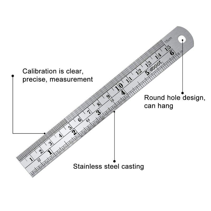 eBoot Stainless Steel Ruler and Metal Rule Kit with Conversion Table Silver 6 Inch 6 Inch  - Image 4