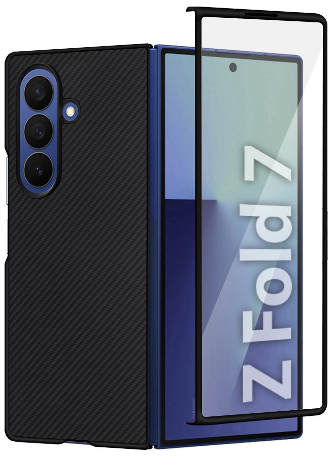 CATANES Case Cover for for Samsung Galaxy Z Fold 7 - Kevlar Bullet Proof Phone Case - Ultra Thin and Light Carbon Fiber Texture Printing Slim Anti-Scratch Phone Cover With Front Built-in Screen Protector - Black - Image 1