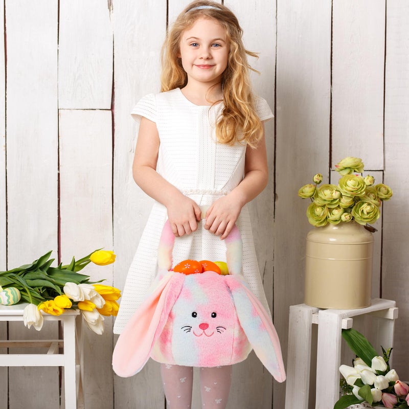 OurHonor Easter Basket Plush, Bunny Easter Basket For Kids, Lovely Plush Easter Buckets With Long Floppy Ear Easter Bags for Boys Girls, Easter Tote Bags For Decorations Candy Gifts Storage (White) - Image 5