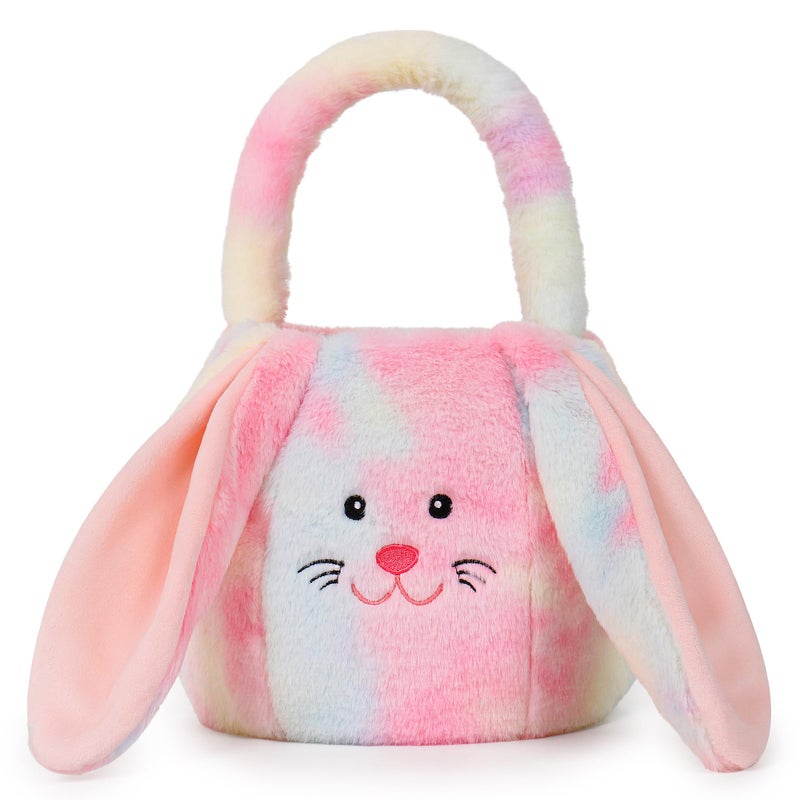 OurHonor Easter Basket Plush, Bunny Easter Basket For Kids, Lovely Plush Easter Buckets With Long Floppy Ear Easter Bags for Boys Girls, Easter Tote Bags For Decorations Candy Gifts Storage (White) - Image 1