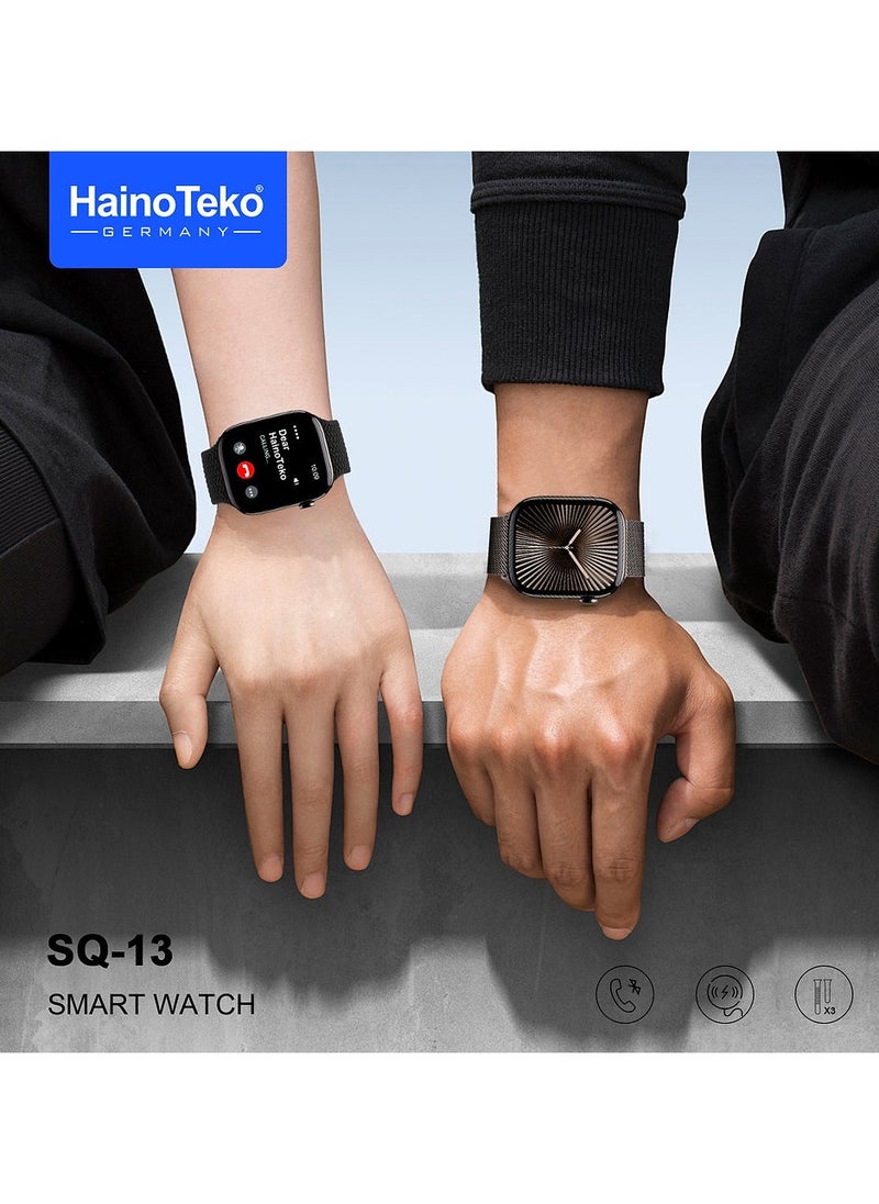 Haino Teko - Haino Teko SQ-13 Smart Watch With Large Screen AMOLED Display AI Voice Assistance 3 Pair Straps and Charging Cable Jet Black Designed for Ladies and Gents - Image 1
